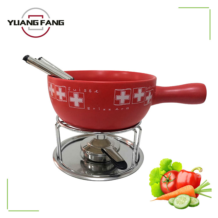Enamel Applique Cheese Fondue Set